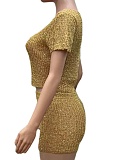 Sexy Round Neck Sequined Sweater Shorts Two Piece Suit For Women