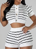 Fashion Casual Color Matching Cardigan Sweater Shorts Two Piece Suit For Women