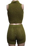 Fashion Casual Color Matching Cardigan Sweater Shorts Two Piece Suit For Women