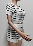 Fashion Casual Color Matching Cardigan Sweater Shorts Two Piece Suit For Women