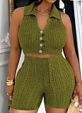Fashion Casual Color Matching Cardigan Sweater Shorts Two Piece Suit For Women