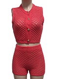 Fashion Casual Color Matching Cardigan Sweater Shorts Two Piece Suit For Women