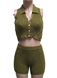 Fashion Casual Color Matching Cardigan Sweater Shorts Two Piece Suit For Women
