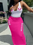 Summer Camisole Printed Long Skirt Two Piece Suit For Women
