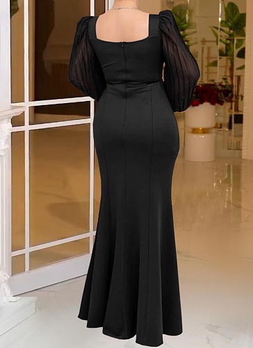 Fashionable And Elegant Waist-Hugging Rhinestone Long-Sleeved Fishtail Dress For Women