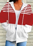 Summer New Fashion Casual Striped Contrast Color Zipper Hooded Sweatshirt
