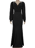 Fashionable And Elegant Waist-Hugging Rhinestone Long-Sleeved Fishtail Dress For Women