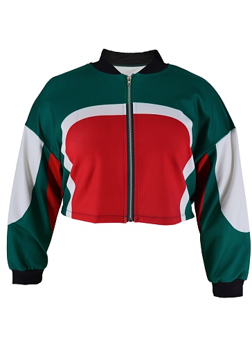Autumn And Winter Plus Size Women'S Color Matching Short Zipper Jacket