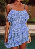 Summer Vacation Leisure New Sling Print Ruffle Dress