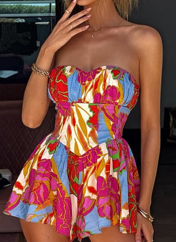 Fashionable Sexy Tube Top Waist Backless Printed Dress