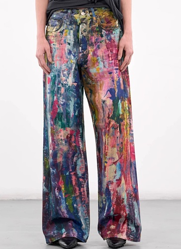 New Ink-Splashed Oil Painting Loose Straight Jeans For Women