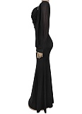 Fashionable And Elegant Waist-Hugging Rhinestone Long-Sleeved Fishtail Dress For Women