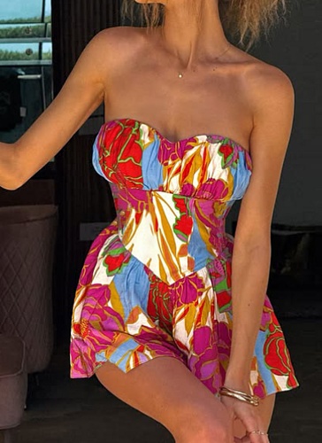 Fashionable Sexy Tube Top Waist Backless Printed Dress