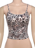 Summer New Leopard Print Contrast Color Sexy Slim Fit U-Neck Camisole For Women