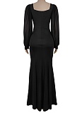 Fashionable And Elegant Waist-Hugging Rhinestone Long-Sleeved Fishtail Dress For Women