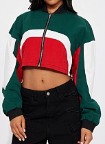 Autumn And Winter Plus Size Women'S Color Matching Short Zipper Jacket
