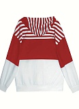 Summer New Fashion Casual Striped Contrast Color Zipper Hooded Sweatshirt