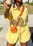 Yellow Casual Lapel Short-Sleeved Shirt And Shorts Two-Piece Suit For Women