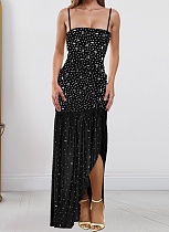 Fashionable Summer Sexy Perm Diamond Sling Slit Dress For Women