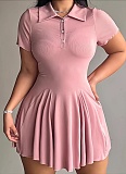 Women'S Solid Color Sports Tennis Suit Short Sleeve Temperament Waist Dress