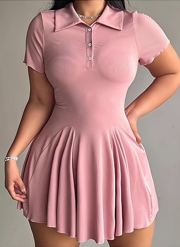 Women'S Solid Color Sports Tennis Suit Short Sleeve Temperament Waist Dress