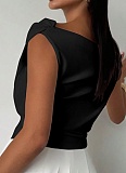 Solid Color Sleeveless Simple Style Oblique Shoulder Slim Fit Tops For Women