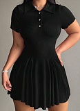 Women'S Solid Color Sports Tennis Suit Short Sleeve Temperament Waist Dress