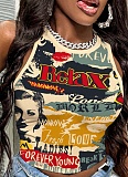 Sexy Round Neck Printed Slim Fit Versatile Short Vest For Women