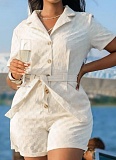 Summer Casual Lapel Tie Temperament Short-Sleeved Jumpsuit For Women