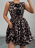 New Women's Leopard Print 3D Flower Decorated Dress