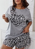 Casual Short-Sleeved T-Shirt Leopard Print Shorts Two-Piece Suit For Women