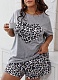 Casual Short-Sleeved T-Shirt Leopard Print Shorts Two-Piece Suit For Women