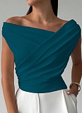 Solid Color Sleeveless Simple Style Oblique Shoulder Slim Fit Tops For Women