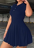 Women'S Solid Color Sports Tennis Suit Short Sleeve Temperament Waist Dress