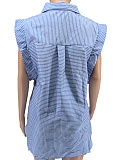 New Fashion Striped Lapel Sleeveless Shirt Shorts Two-Piece Suit For Women