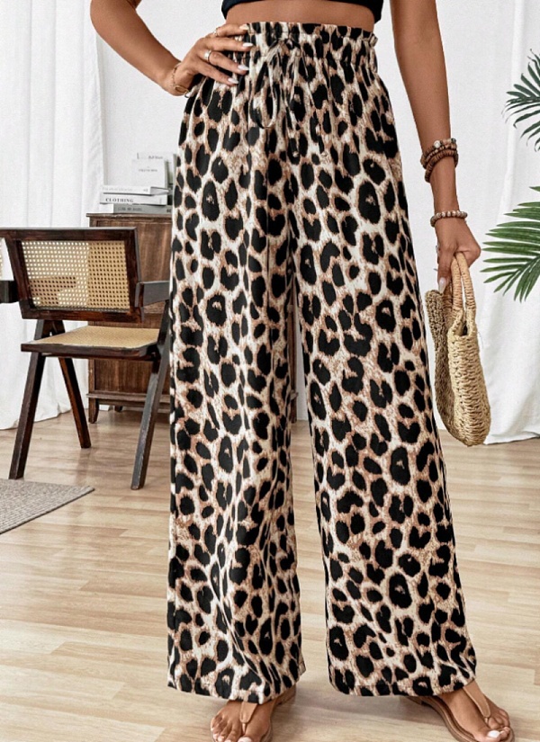 New Leopard Print Casual Trendy Wide Leg Pants For Women
