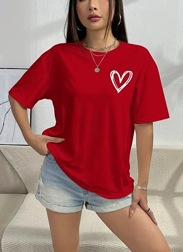 Red Valentine's Day Heart Round Neck Women's Top