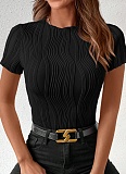 Solid Color Round Neck Slim Short Sleeve T-Shirt For Women