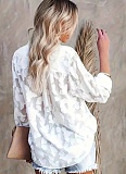 Women's Spring Summer Long Sleeve Button Shirt, Elegant Retro Casual See-Through Tops
