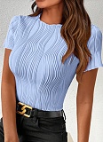 Solid Color Round Neck Slim Short Sleeve T-Shirt For Women