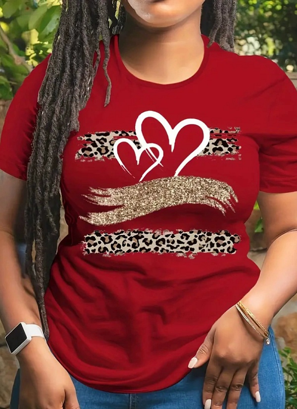 Red Valentine's Day Heart Round Neck Women's Top