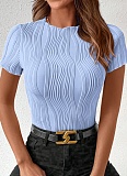 Solid Color Round Neck Slim Short Sleeve T-Shirt For Women