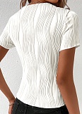 Solid Color Round Neck Slim Short Sleeve T-Shirt For Women