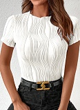 Solid Color Round Neck Slim Short Sleeve T-Shirt For Women