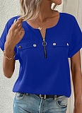 Solid Color Zipper Fashionable Casual Women'S T-Shirt