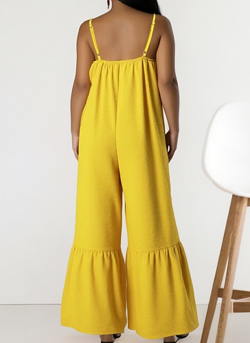 Fashionable And Elegant Suspenders Casual Yellow Jumpsuit For Women