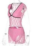 Sexy See-Through Lace Patchwork V-Neck Top And Shorts Two-Piece Suit For Women