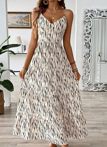 2025 Spring And Summer Holiday Style Sling Irregular Striped Women'S Dress