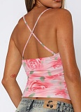 Summer Mesh Print Splicing Hot Girl Camisole Sexy Slim Fit Top