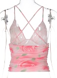 Summer Mesh Print Splicing Hot Girl Camisole Sexy Slim Fit Top